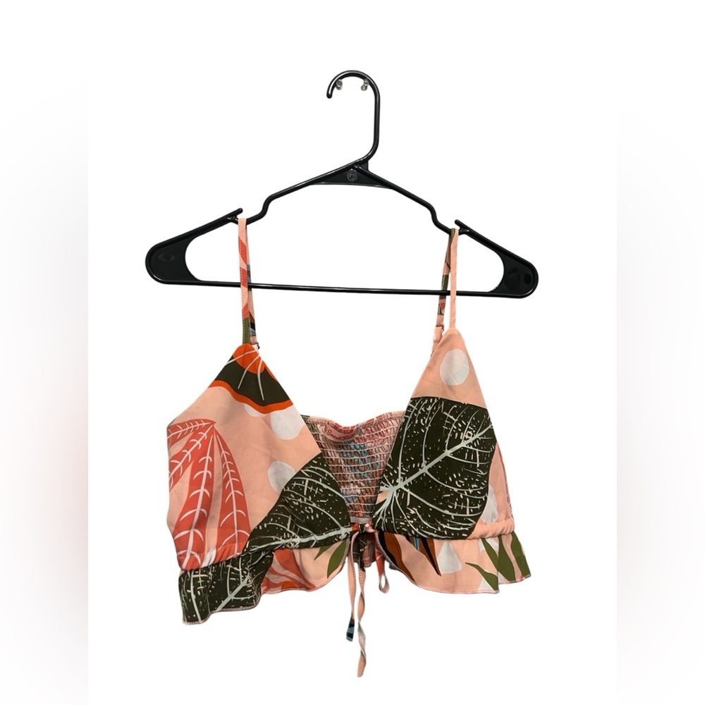 Leaf Print Tie Front Crop Top Bralette‎